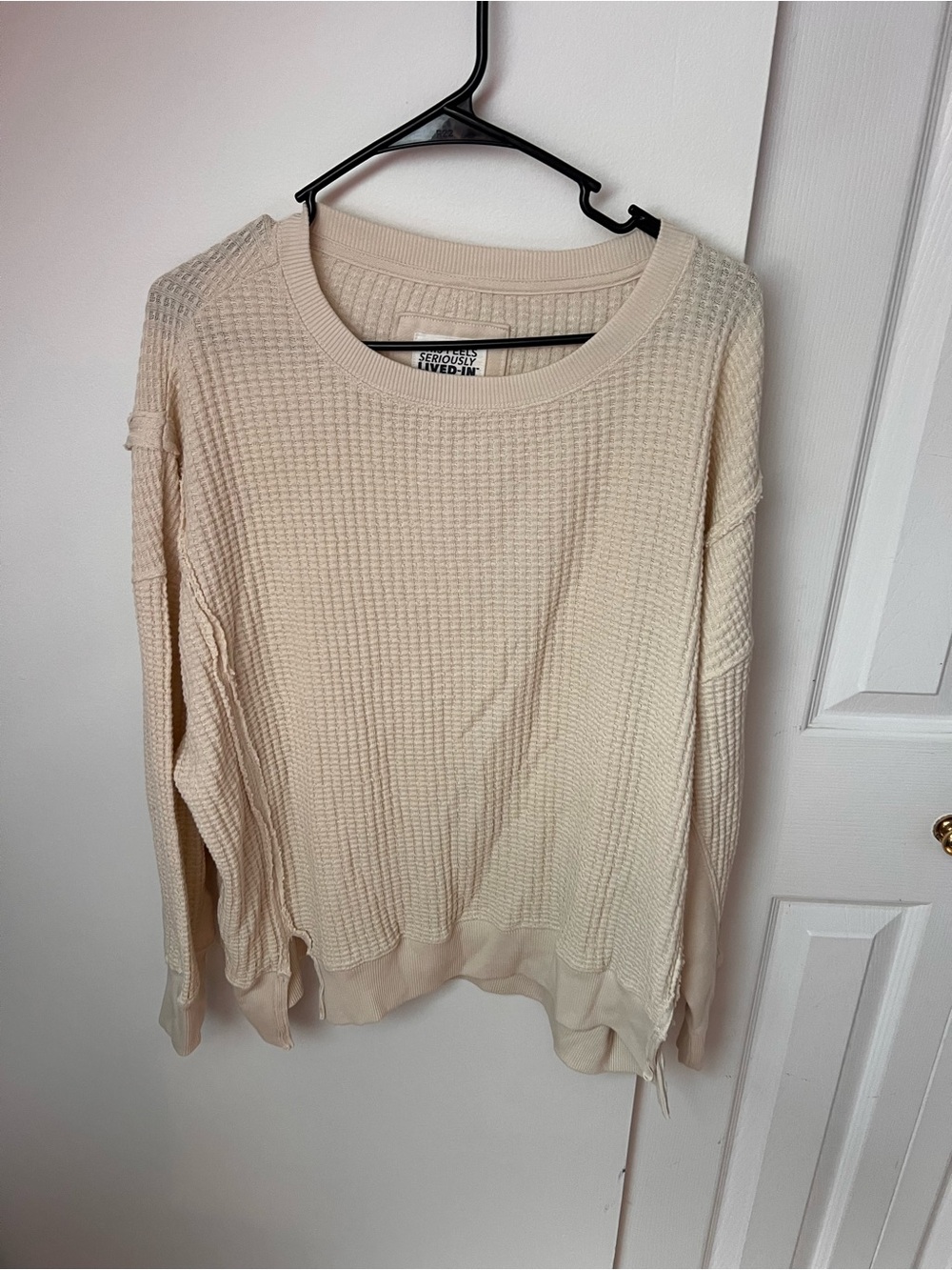 American Eagle Outfitters Cream Waffle Knit Crewneck Sweater